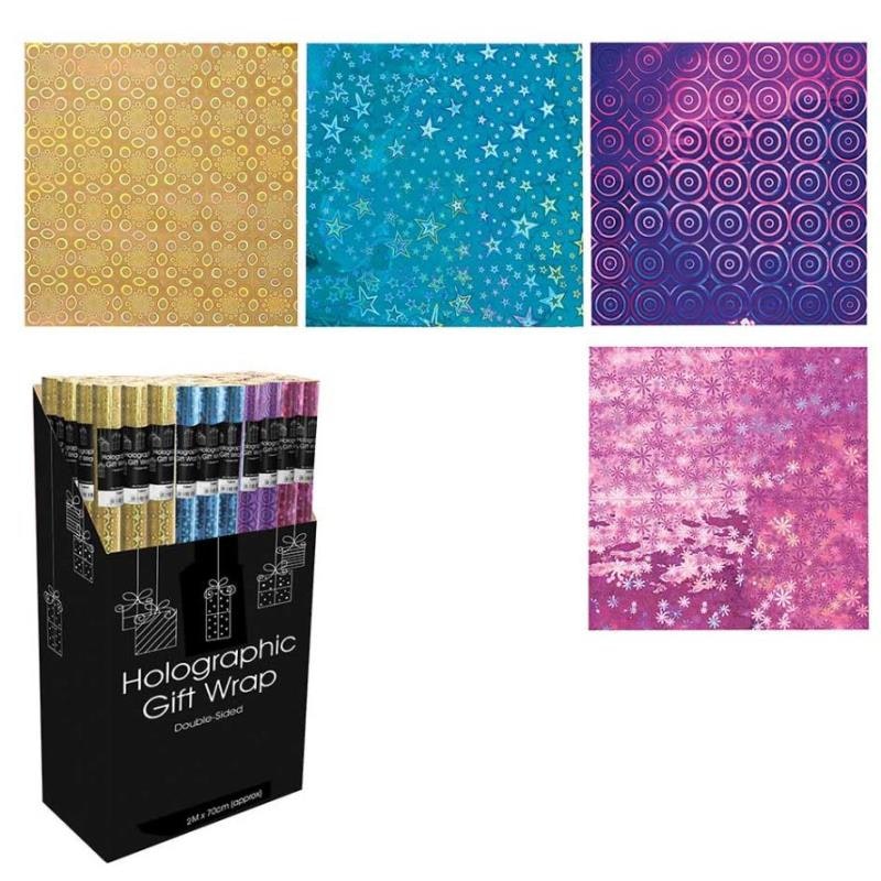 Pack of 4 2m x 70cm Holographic Wrapping Paper Roll