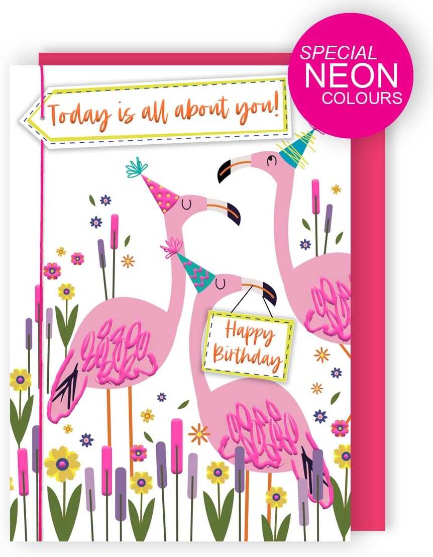 Today Is All About You! Flamingo Frenzy! Hand-Finished Birthday Card