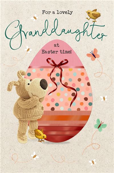 For A Lovely Granddaughter Boofle Egg Wrapped with Bow Design Easter Card