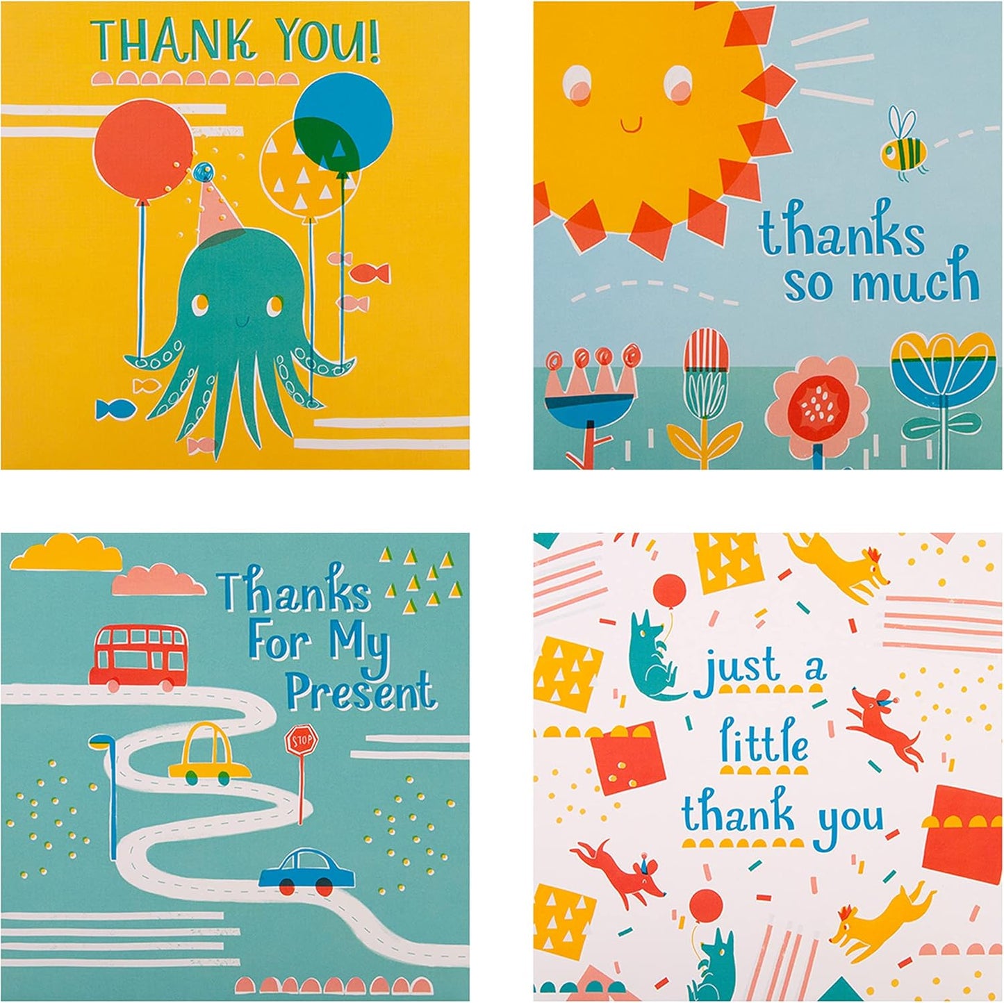 Multipack of 20 in 4 Cute Designs Kids' Thank You Cards