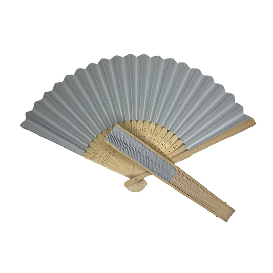 Pack of 500 Light Grey Paper Foldable Hand Held Bamboo Wooden Fans by Parev