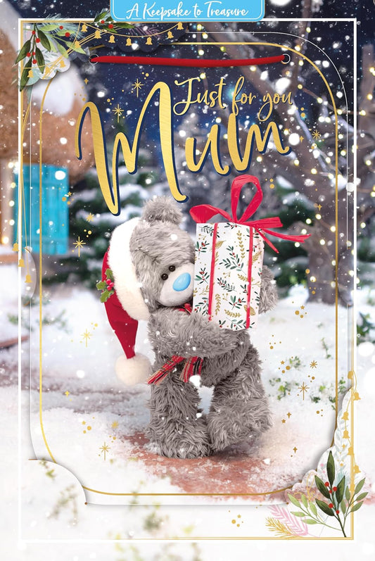 Bear With Gift 3D Holographic Just For You Mum Christmas Card