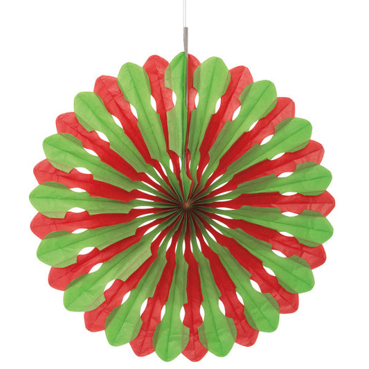 Red & Green 16" Tissue Paper Fan