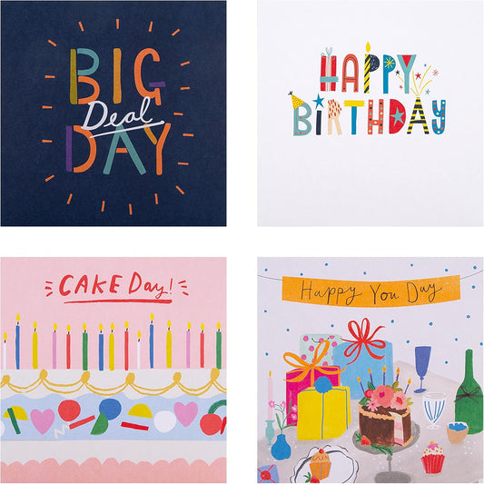 Multipack of 20 in 4 Colourful Designs Birthday Cards