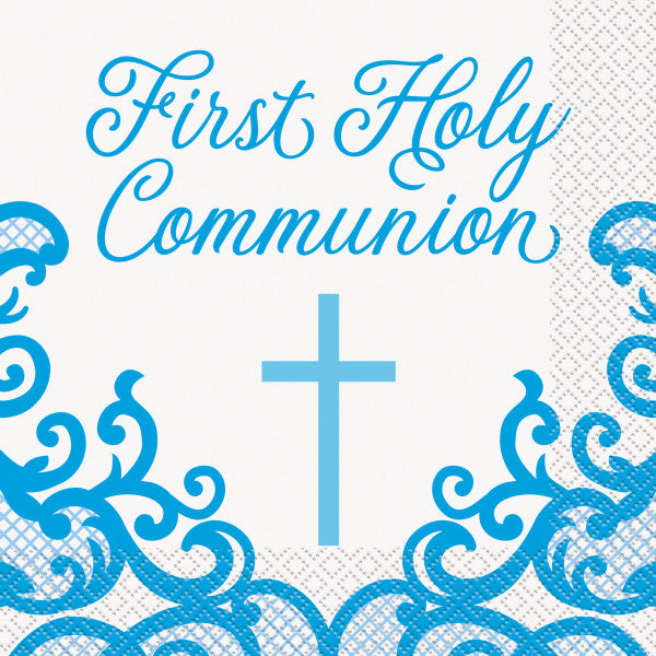 Pack of 16 Fancy Blue Cross First Holy Communion Lunch Napkins