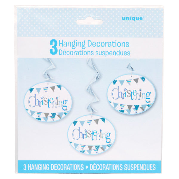 Pack of 3 26" Blue Bunting Christening Hanging Swirl Decorations