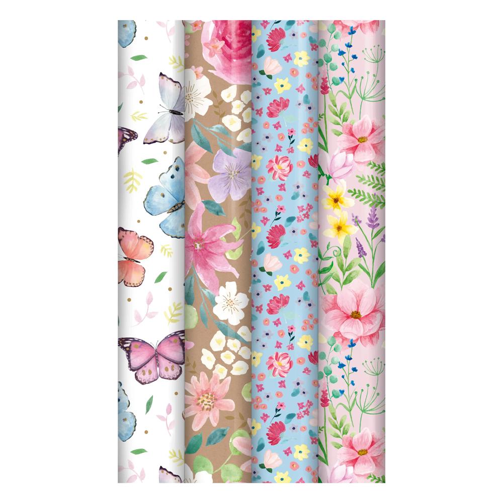 Pack of 4 3m Floral Design Gift Wrap Rolls