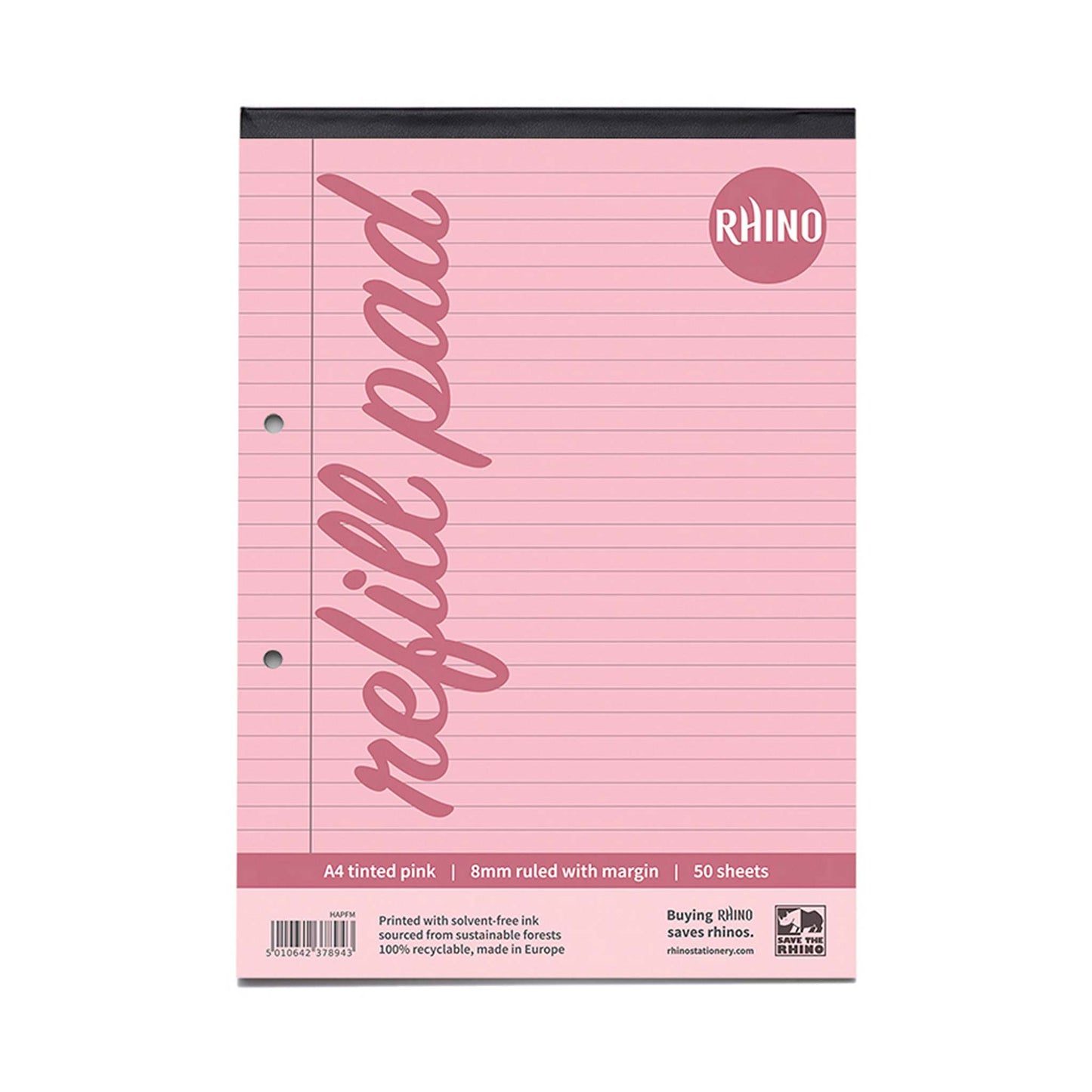 Pack of 6 Rhino A4 Pink Paper 100 Page 8mm Lined with Margin Refill Pads