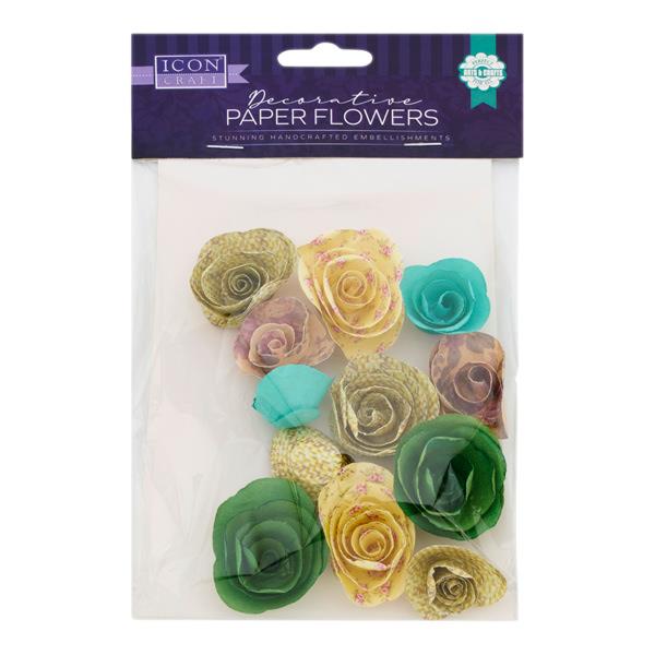 Pack of 12 Decorative Paper Flowers by Icon Craft