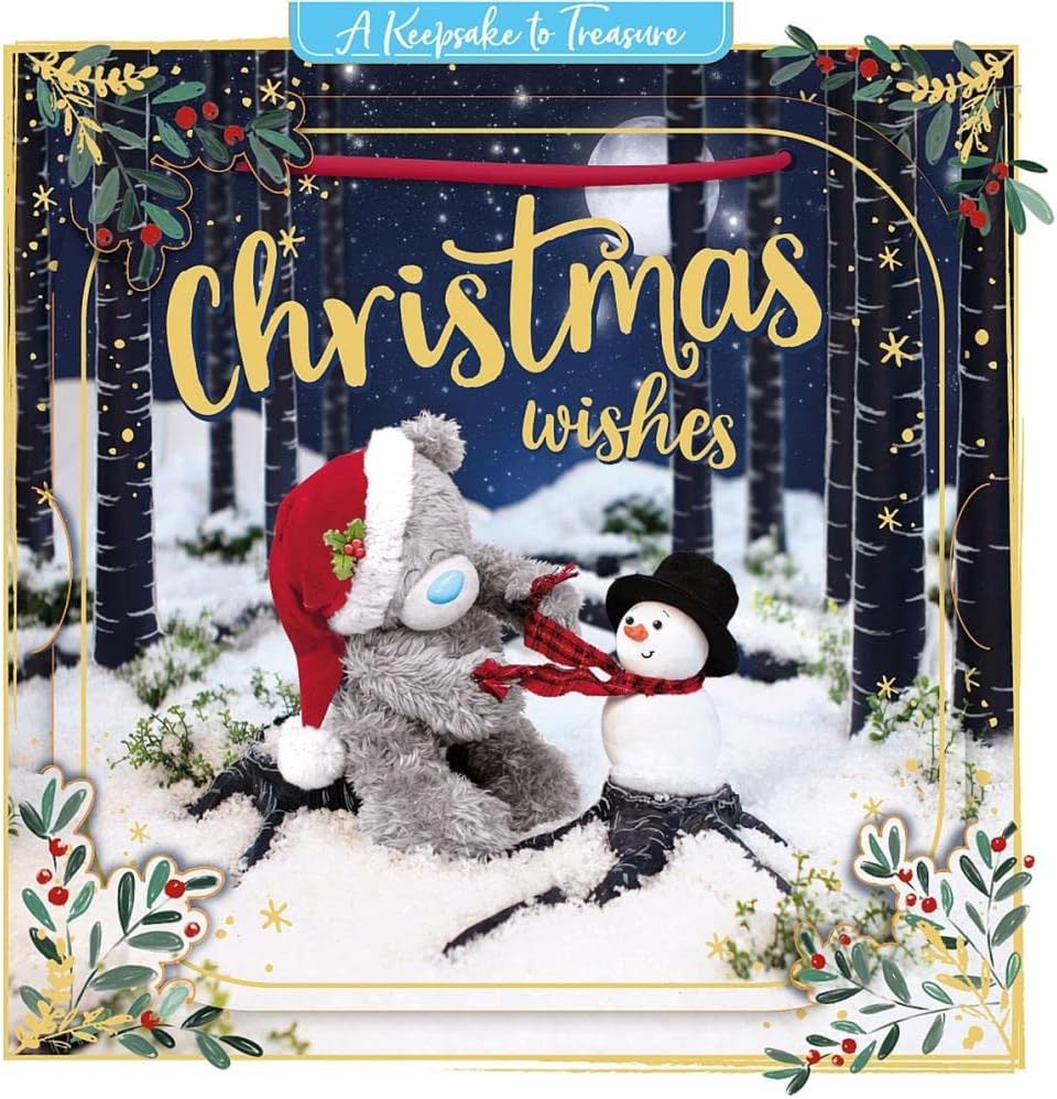 Bear With Snowman Open 3D Holographic Christmas Card