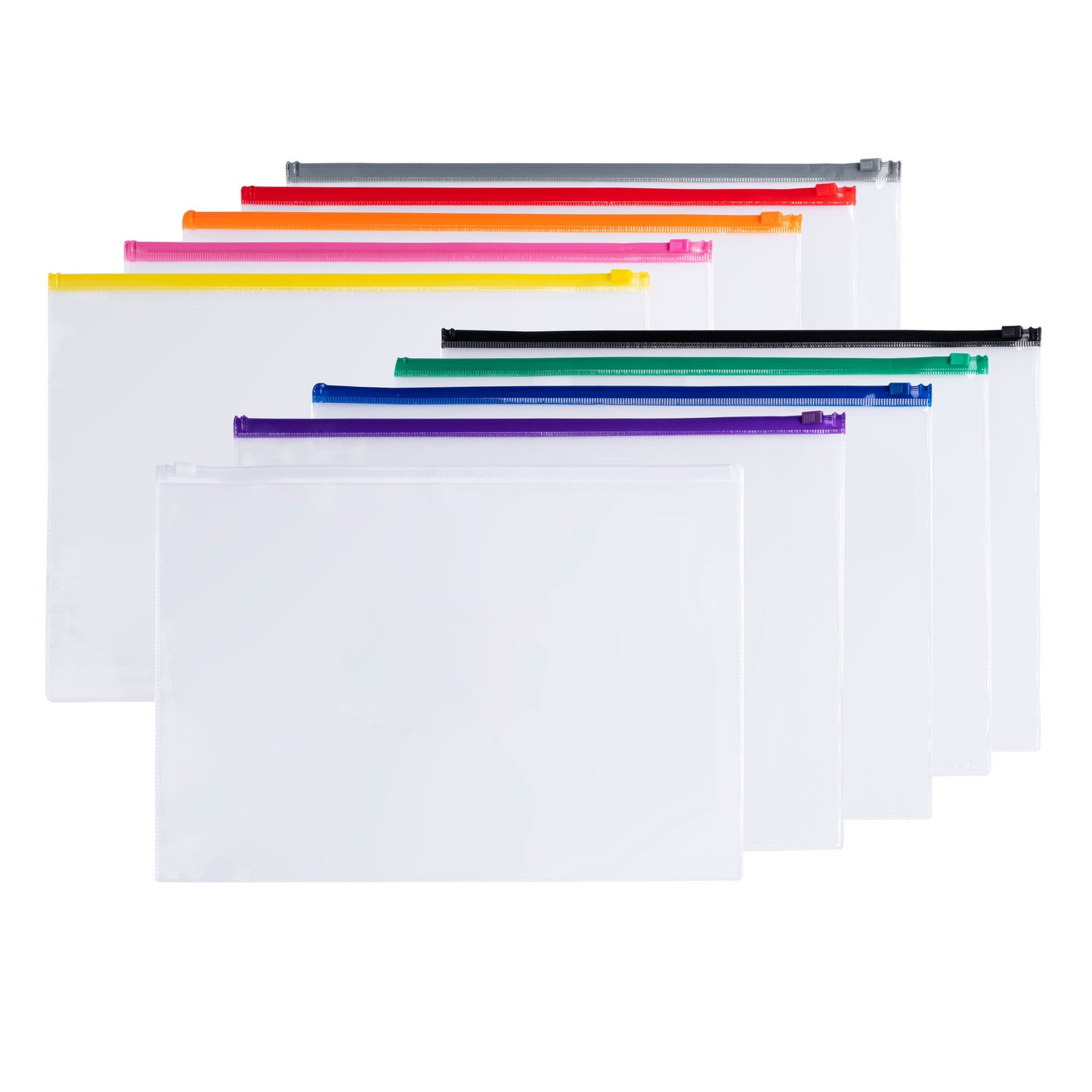 Pack of 10 A6 Clear Zippy Bags with Assorted Coloured Zip