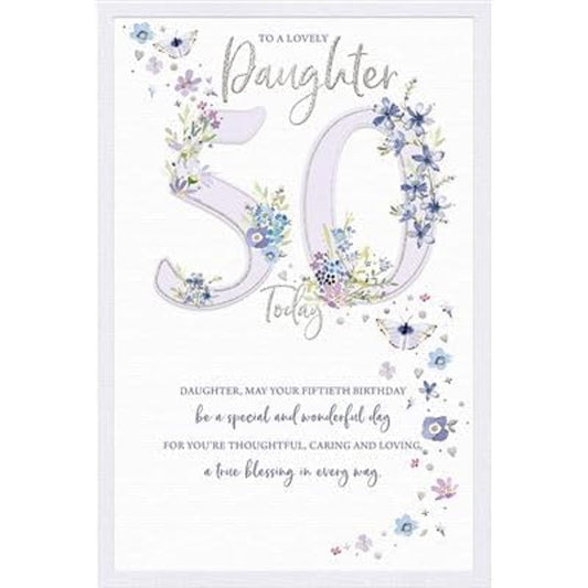 Flowers And Butterflies Daughter 50th Milestone Birthday Card