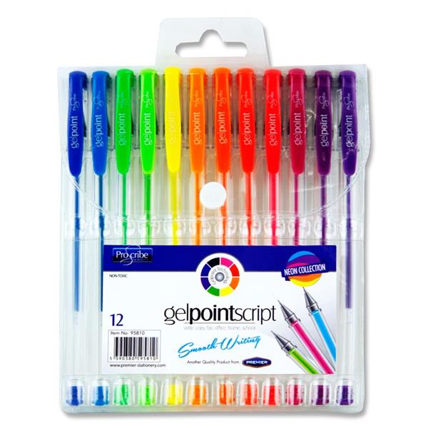 Pack of 12 Neon Collection Gelpoint Script Gel Pens by Pro:Scribe