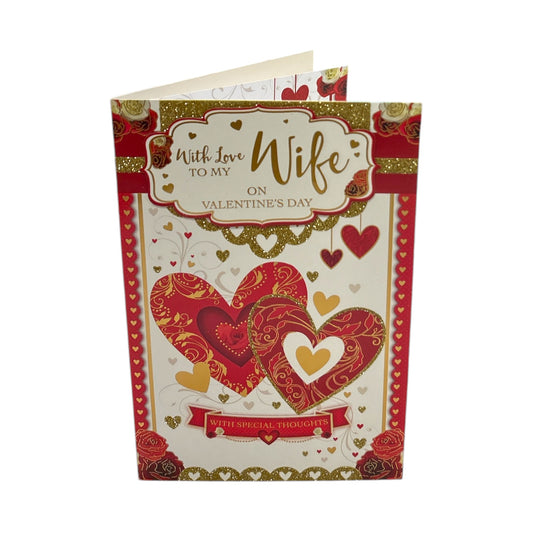 Love To My Wife Red And Gold Hearts Valentine's Day Card