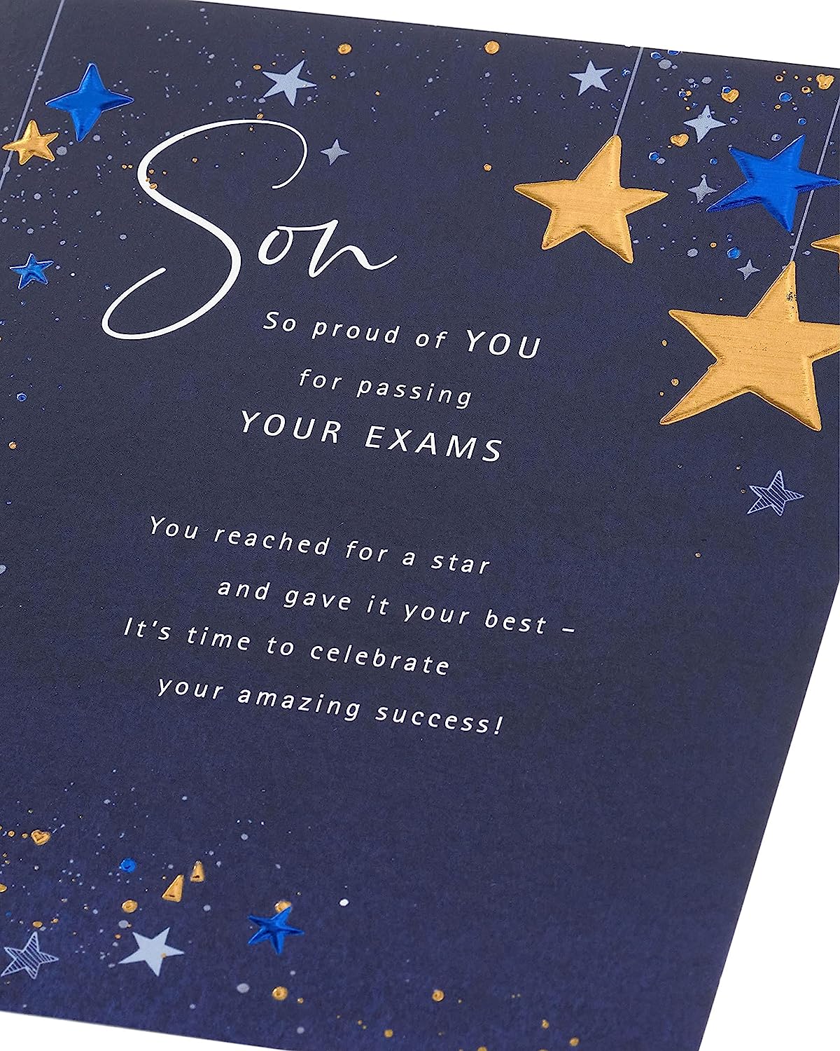 Son Passing Exams Congratulations Card Dark Blue Design 