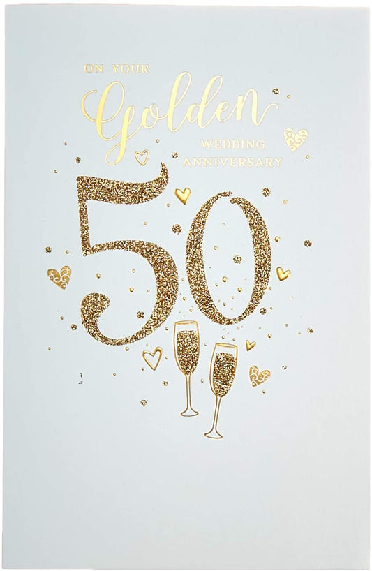 Sparkling Gold Hearts And Dots Design 50th Golden Wedding Anniversary Card