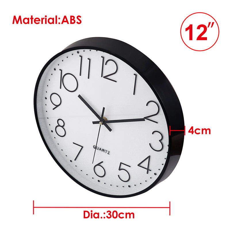 12" Plastic Shell Quartz Home Office Classroom Clock