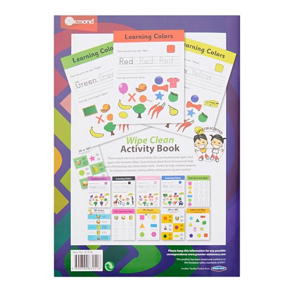 A4 14 Pages Wipe Clean Activity Colours and Shapes Book With Pen by Ormond