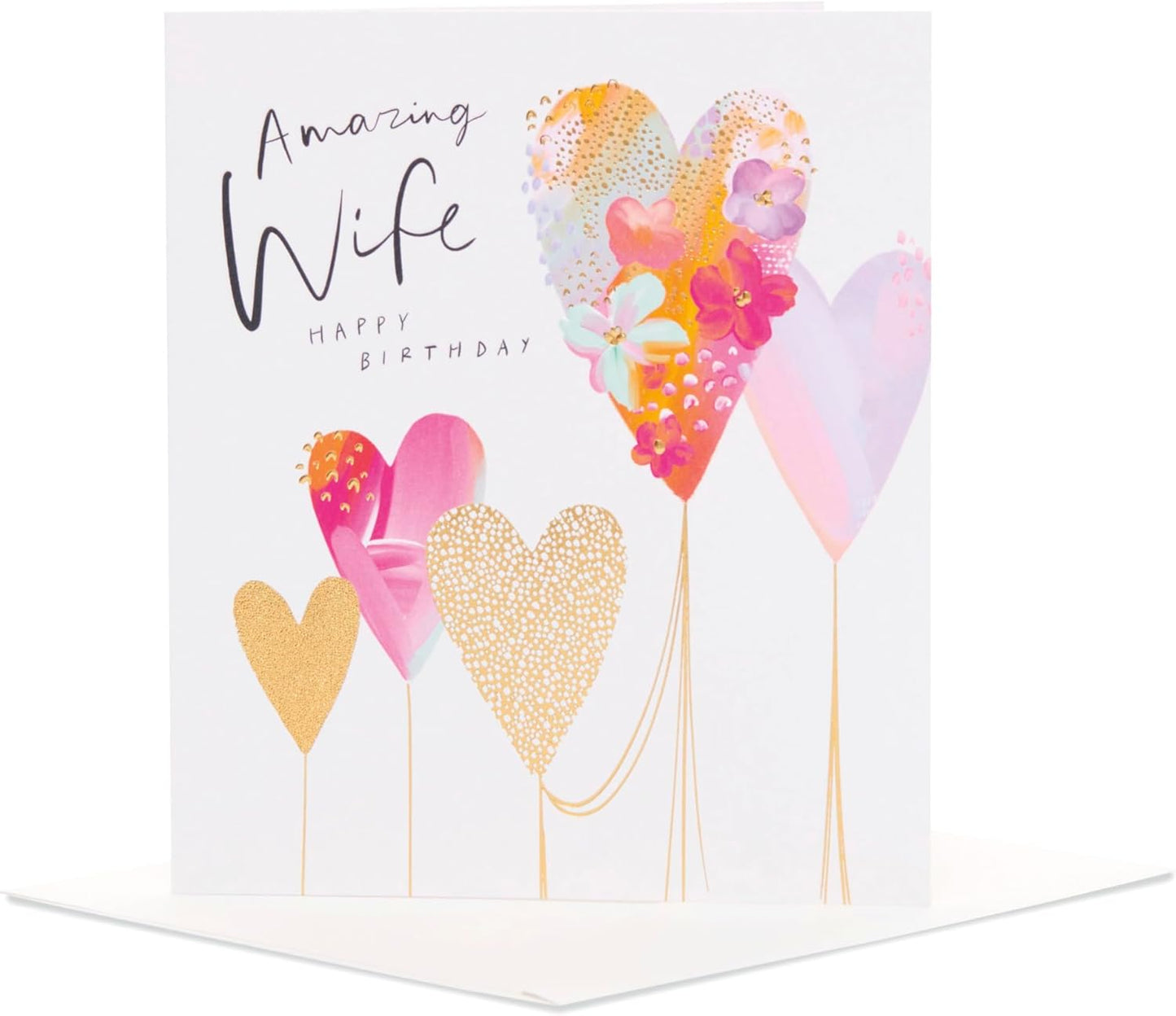 Love Heart Balloons Design Wife Birthday Card