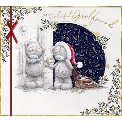 Bears At Door With Heart Present Girlfriend Christmas Card