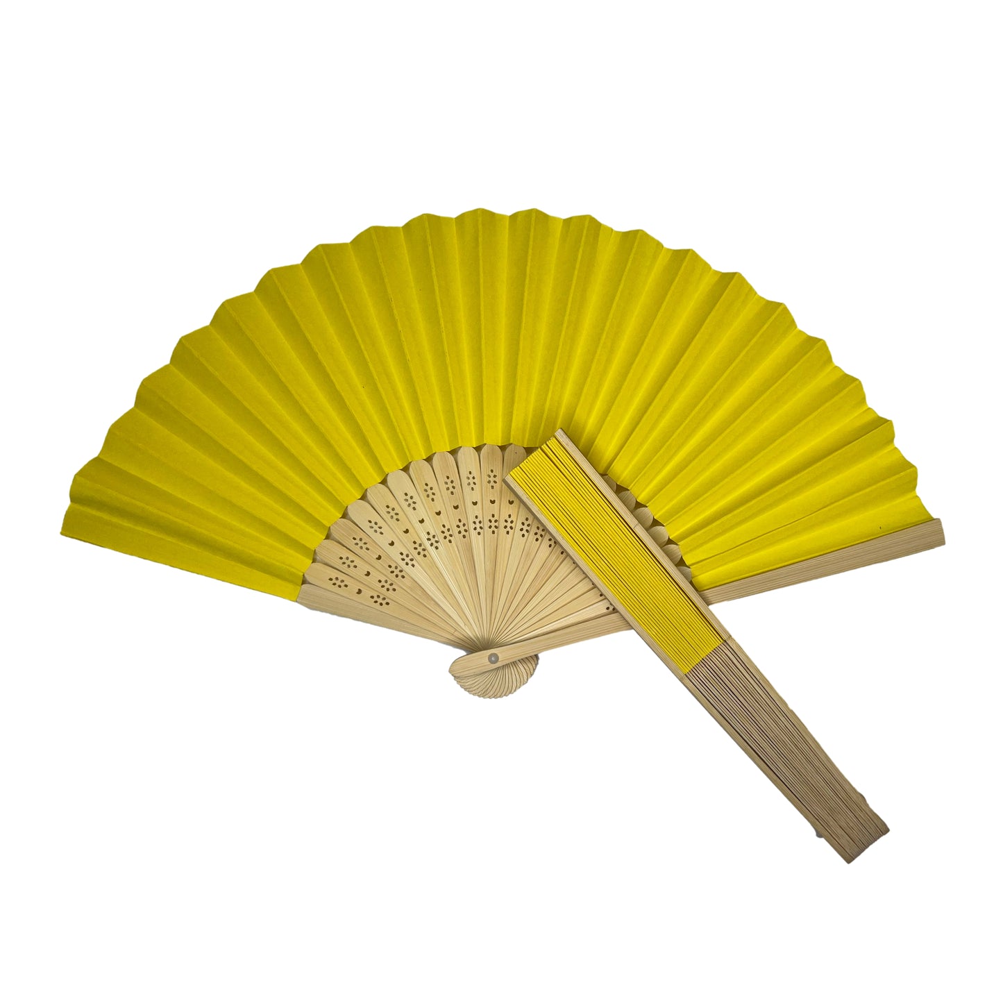 Pack of 500 Yellow Paper Foldable Hand Held Bamboo Wooden Fans by Parev