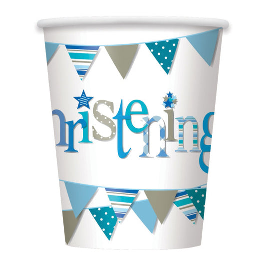 Pack of 8 Blue Bunting Christening 9oz Paper Cups