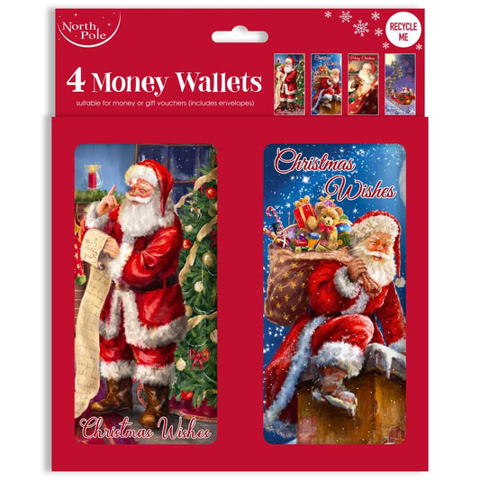 Pack of 4 Traditional Christmas Money Wallet Cards