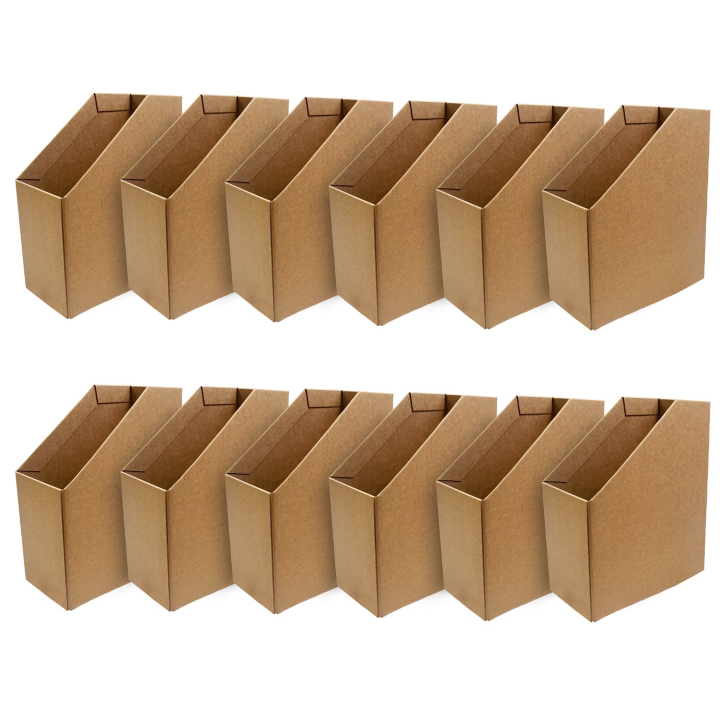 Pack of 12 Kraft Magazine Files Corrugated Cardboard Desk Organiser