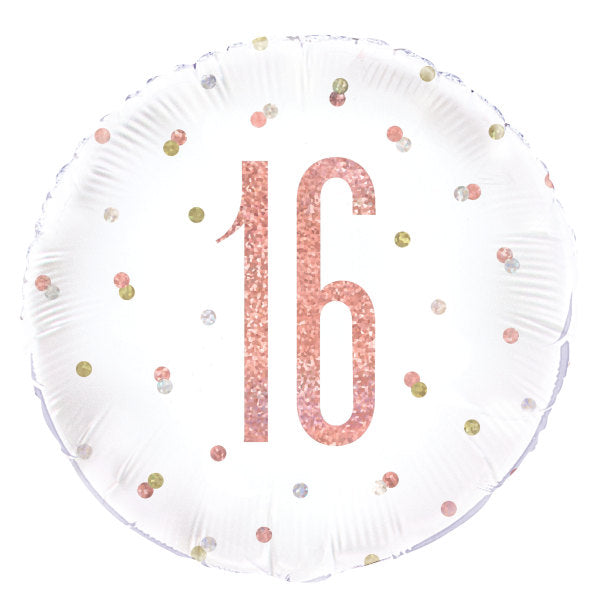 Birthday Rose Gold Glitz Number 16 Round Foil Balloon 18"