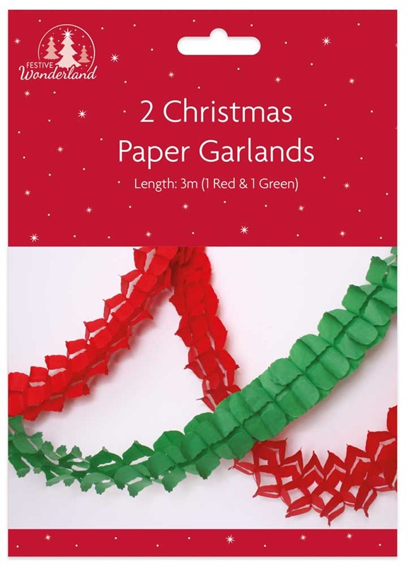 Pack of 2 3m Christmas Red and Green Paper Garlands