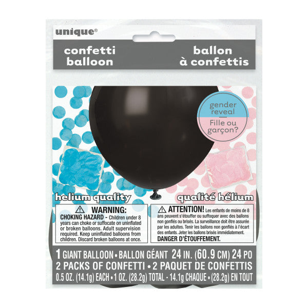 Black Giant Gender Reveal Latex Balloon with Confetti, 24"