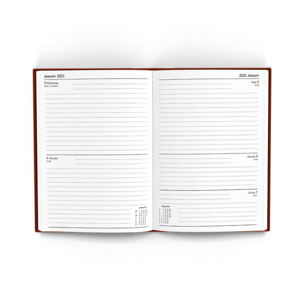 2025 A5 2 Days Per Page Burgundy Desk Diary