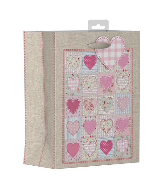 Pack of 12 Hearts Design Medium Female Gift Bags