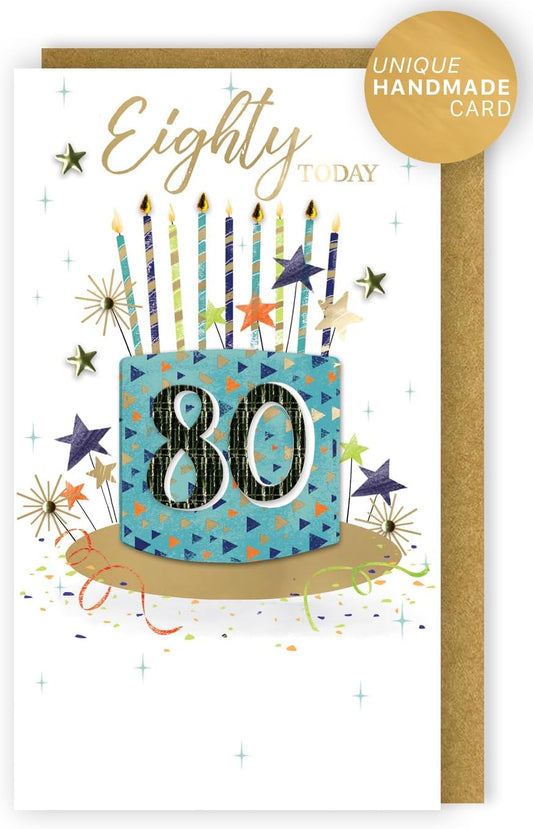 Big Blue Eighty Hand-Finished 80th Birthday Card 