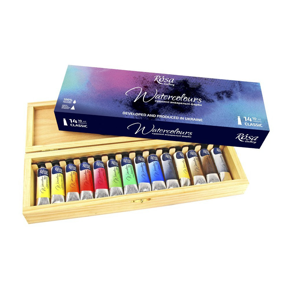 Set of 14 10ml Classic Watercolour Tubes in Wooden Case by Rosa Gallery