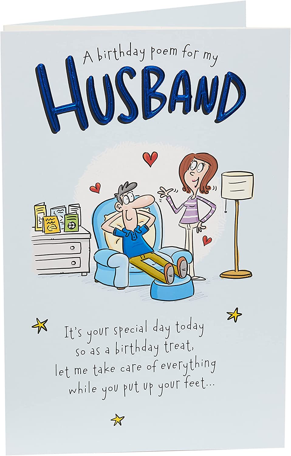 Funny Cartoon Design With Sentimental Poem Husband Birthday Card