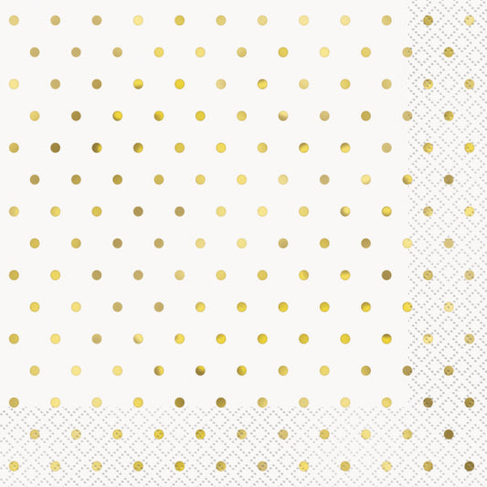 Pack of 16 Elegant Gold Foil Dots Luncheon Napkins