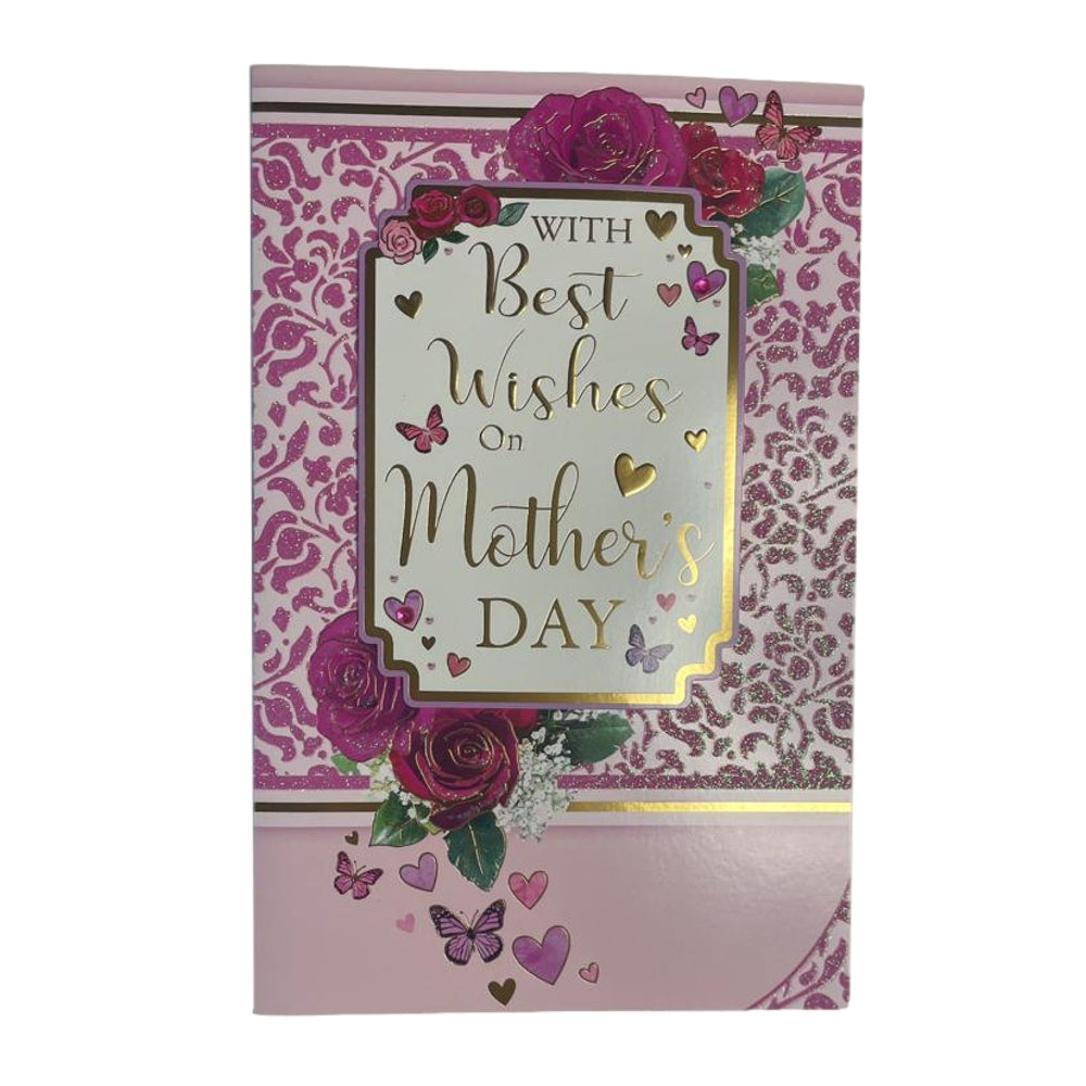 With Best Wishes Roses and Butterflies Design Mother's Day Card