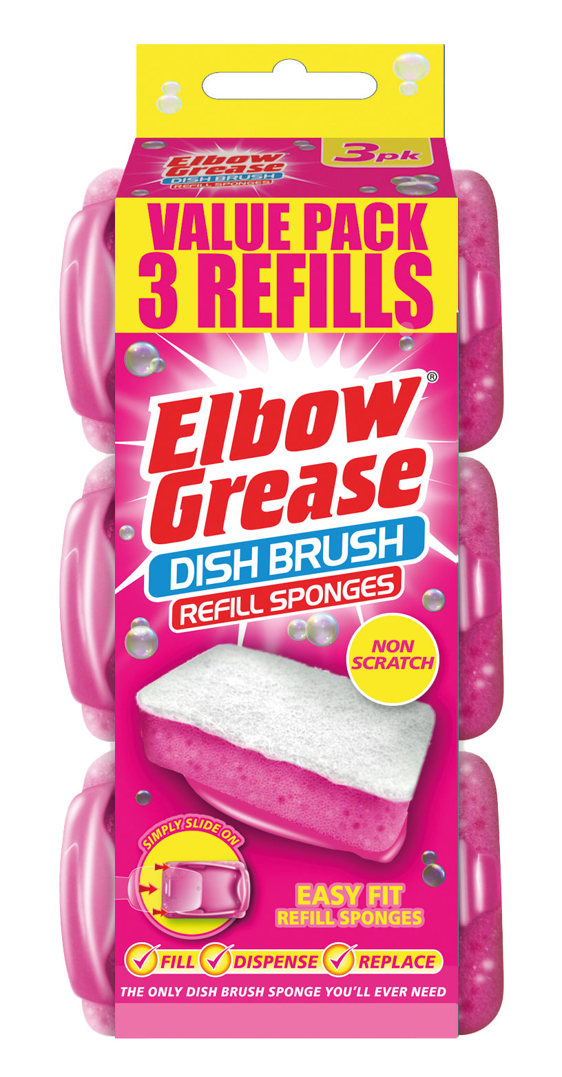 Pack of 3 Elbow Grease Pink Dish Brush Refills