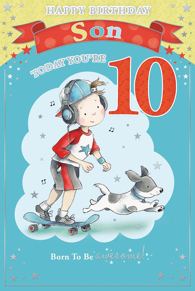 Boy on Skateboard, Beautiful Verse Son 10th Candy Club Birthday Card