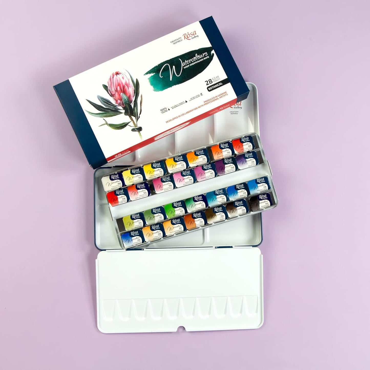 Pack of 28 Botanical Assorted Watercolours Paints by Rosa Gallery