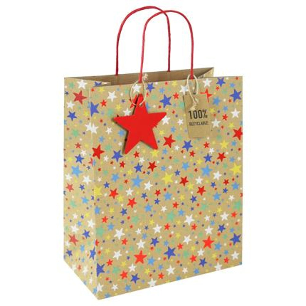 Kraft Multi Stars Christmas Large Gift Bag