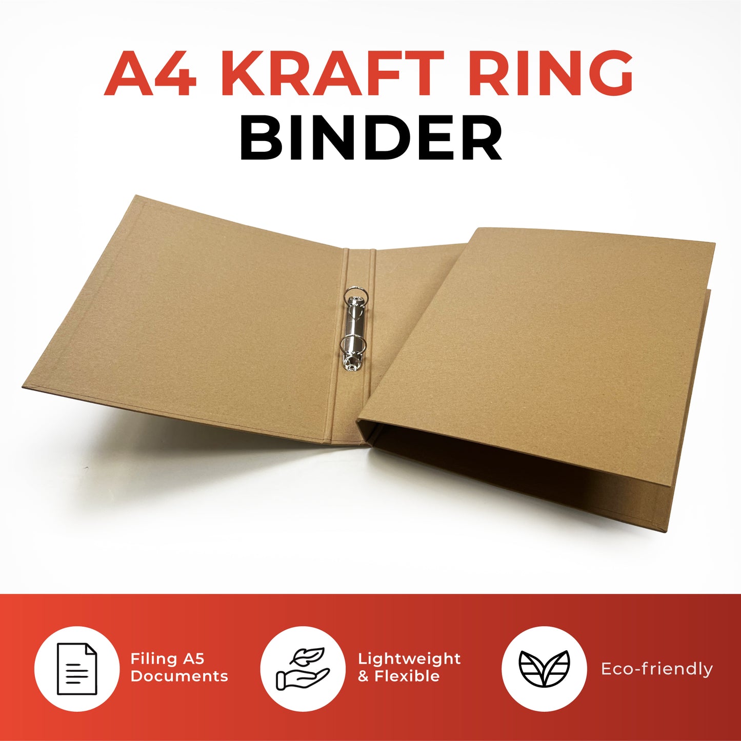 Pack of 10 A4 Kraft Paperboard Ring Binders 2-O Ring