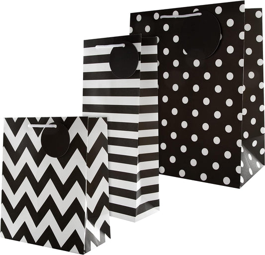 Contemporary Black Designs Multi Occasion Gift Bag Bundle 3 Essential Sized Bags