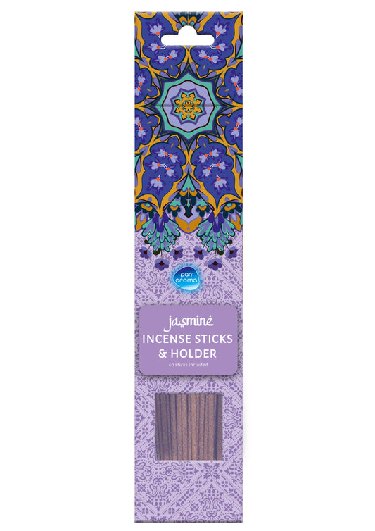 Pack of 40 Jasmine Incense Sticks & Holder