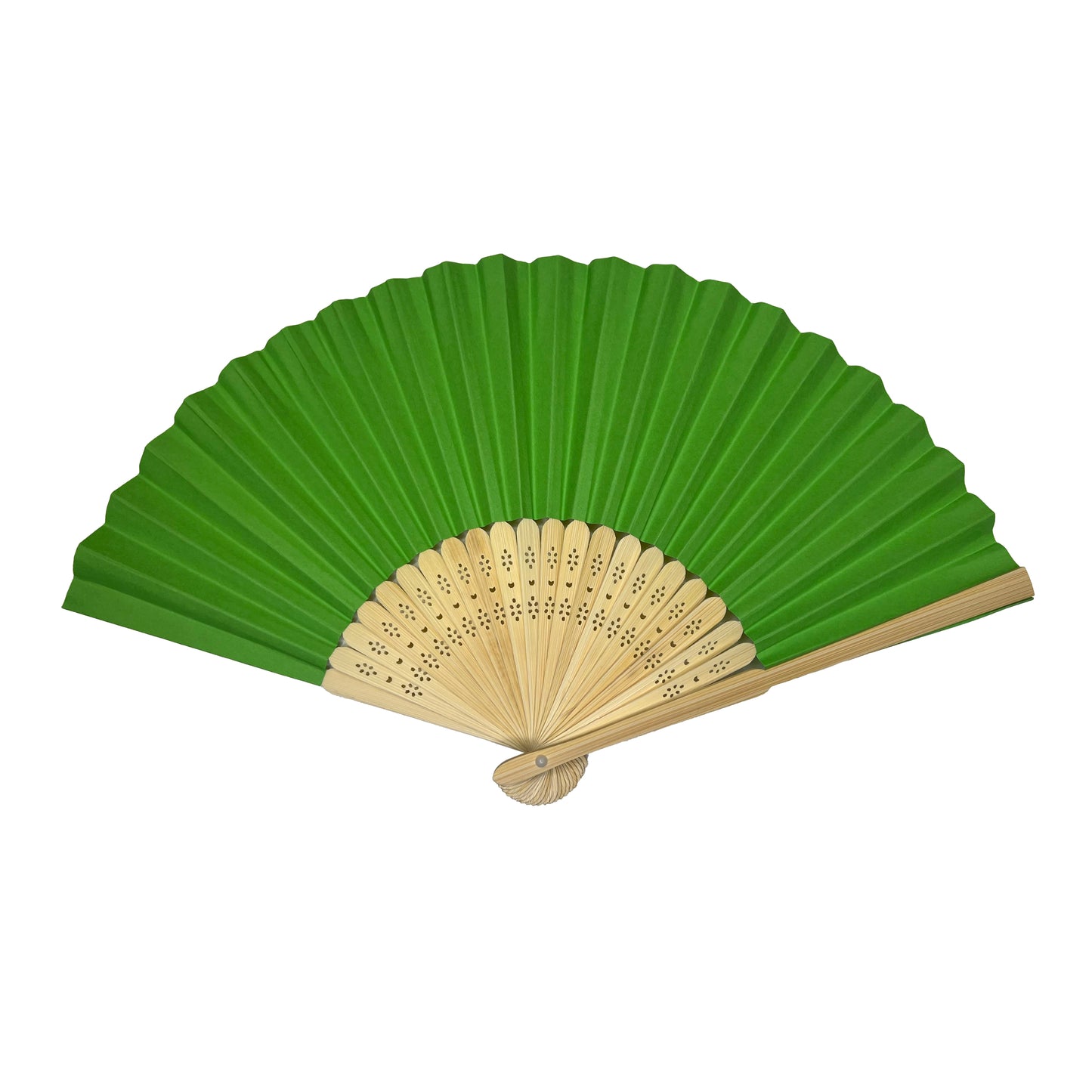 Pack of 10 Green Paper Foldable Hand Held Bamboo Wooden Fans by Parev