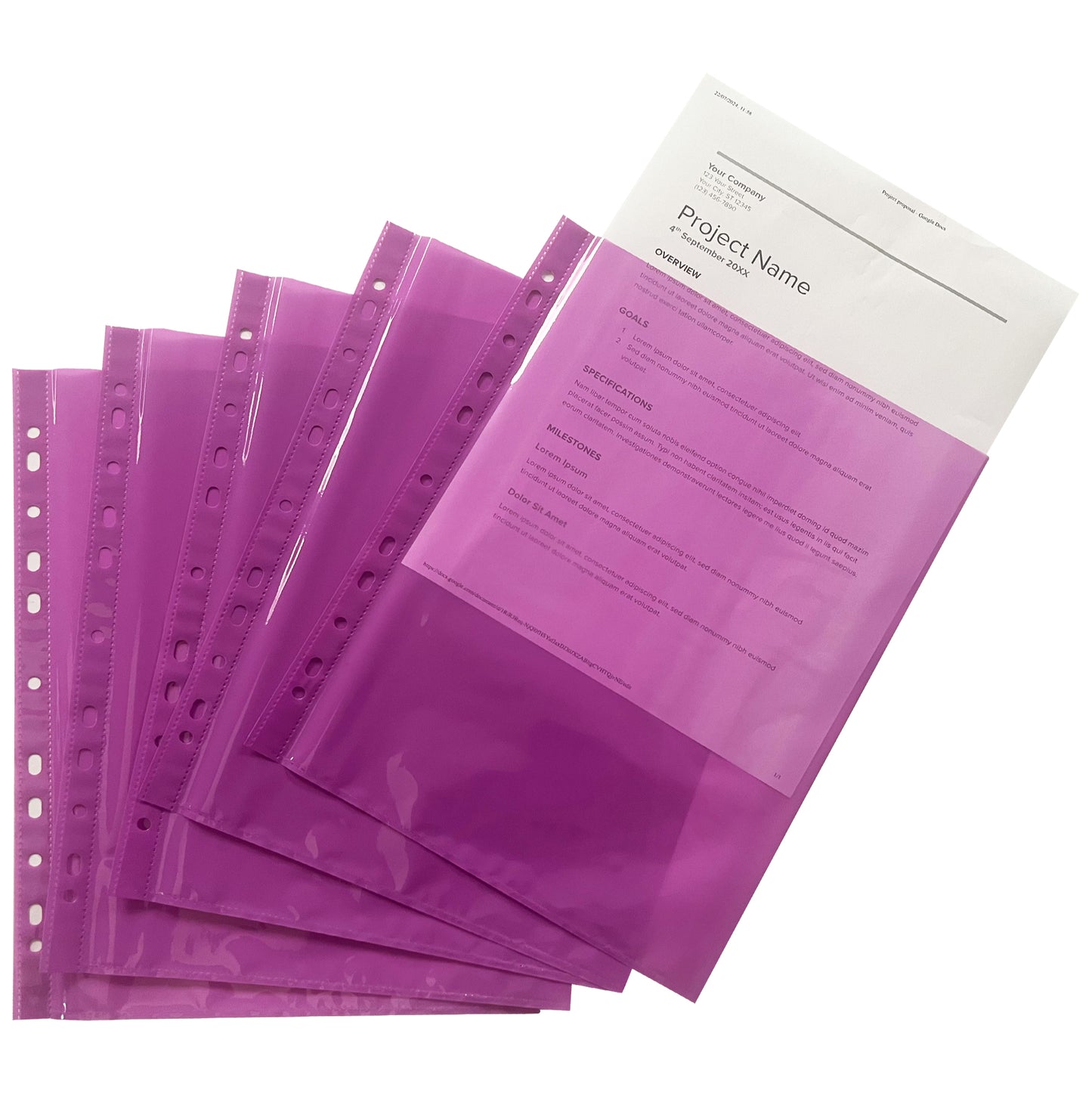 Pack of 50 A4 Purple Punched Pockets by Janrax