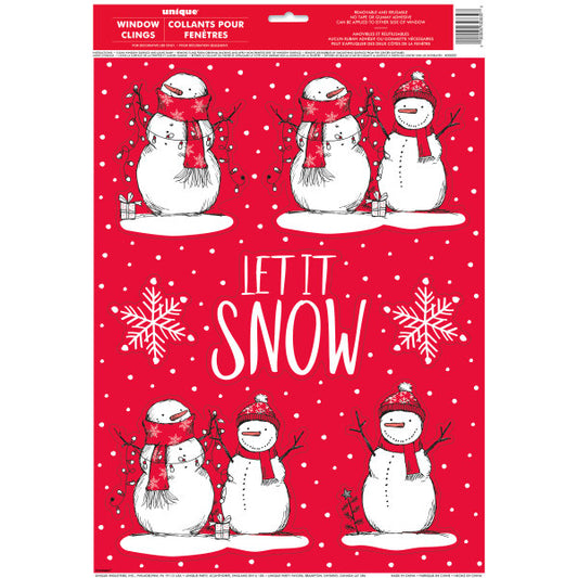 Red Stripes Snowman Window Clings Sheet