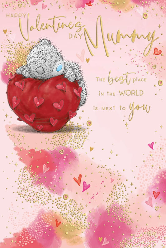 Bear Leaning On Heart Mummy Valentine's Day Card