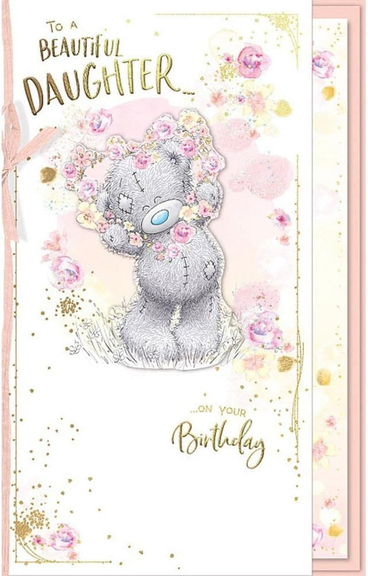 Bear And Heart Shape Flower Wreath Daughter Birthday Card